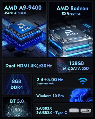 disque transistorisé d'Ubuntu 8GB RAM 128GB de PC d'APU Linux de 4K AMD Ryzen A9 9400 mini